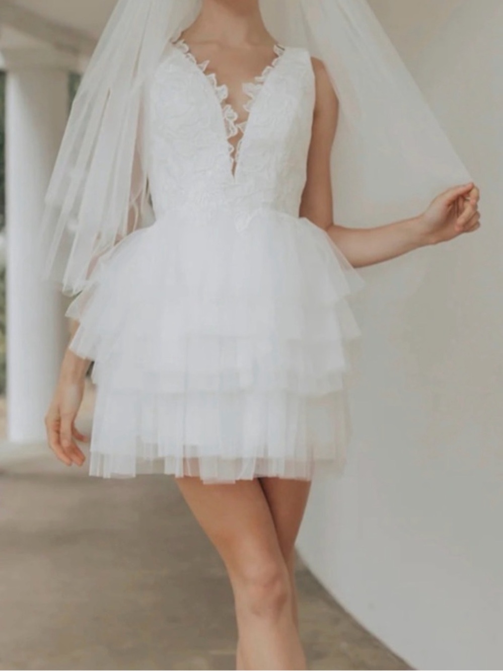 UNTAMED PETALS BY AMANDA JUDGE White Tiered Short Wedding Dress